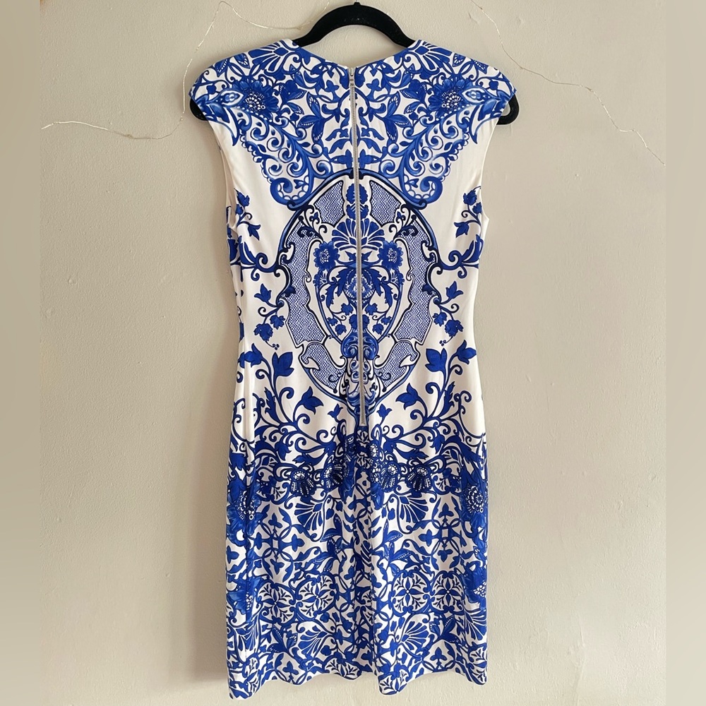 Boston Proper Blue Scroll Patterned Shift Dress - image 5